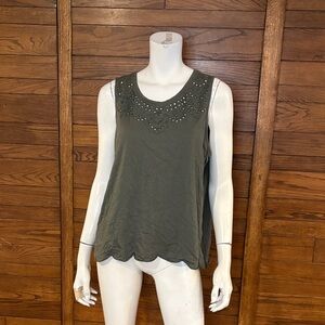 Reitmans Olive Tank Top with Eyelet Detail